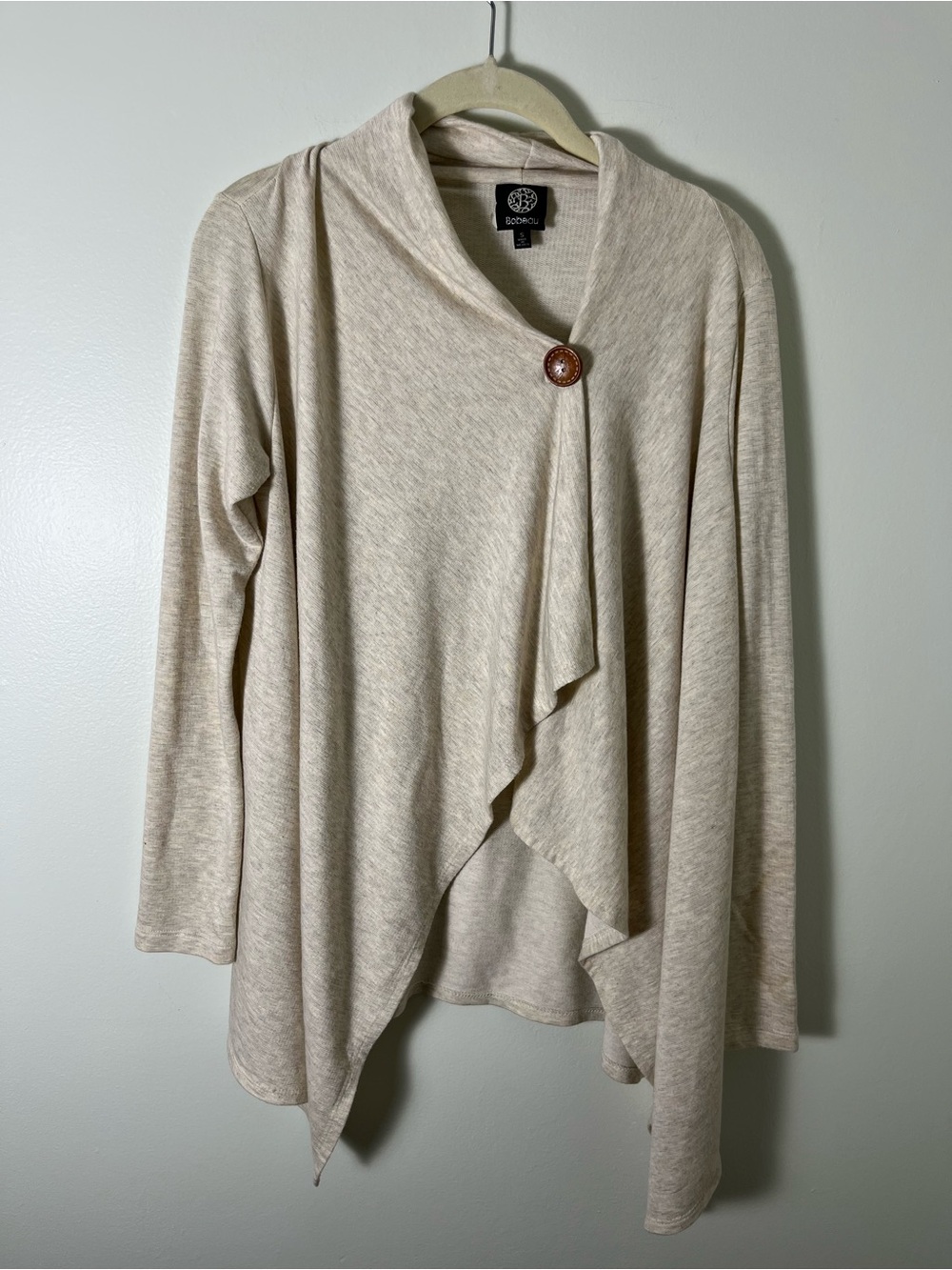 bobeau Cream Draped Open-Front Cardigan with Button